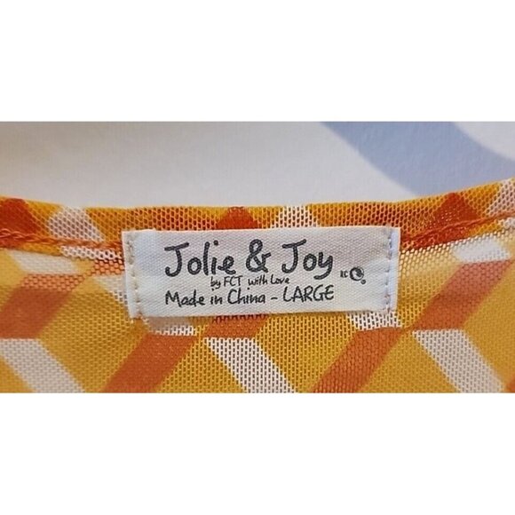 Jolie & Joy Orange Pattern Sheer Short Sleeve Top Sz L NWT Retro Look - Picture 5 of 7